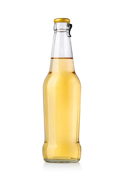 Χρυσό Μπουκάλι Μπύρα Απομονώνονται Λευκό Φόντο Clipping Διαδρομή — Φωτογραφία Αρχείου