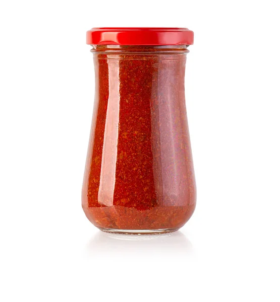 Tomatensaus Pot Witte Achtergrond Met Knippad — Stockfoto