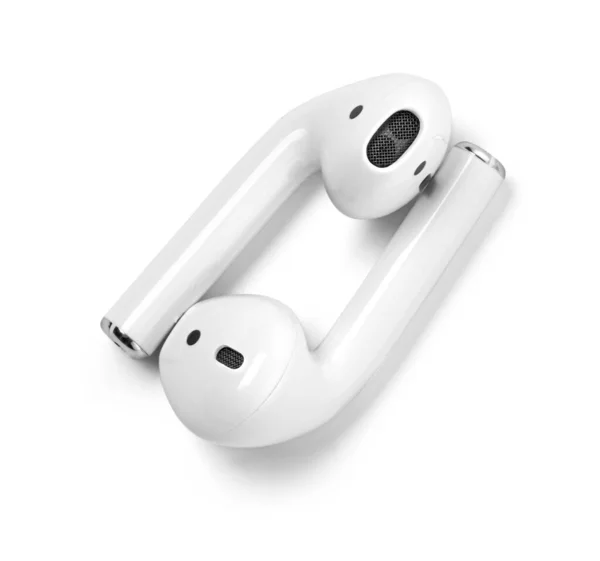 Auriculares Blancos Auriculares Inalámbricos Auriculares Blancos Auriculares Inalámbricos Sobre Fondo —  Fotos de Stock