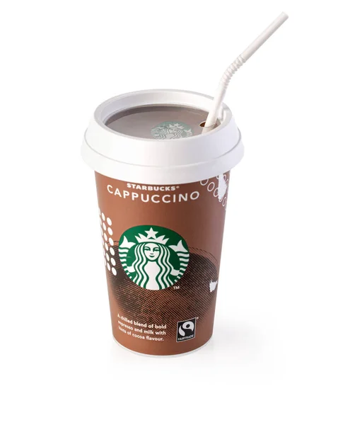 Chisinau Moldávia Março 2021 Starbucks Cappuccino Cup Com Palha Sobre — Fotografia de Stock