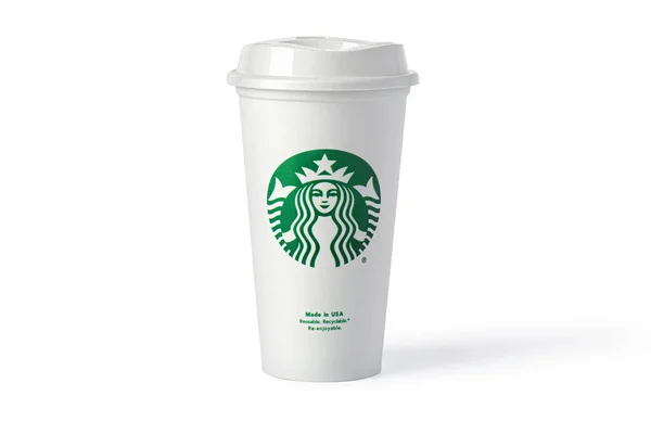 Chisinau Moldavien Maj 2021 Kopp Starbucks Kaffe Vit Bakgrund Starbucks — Stockfoto