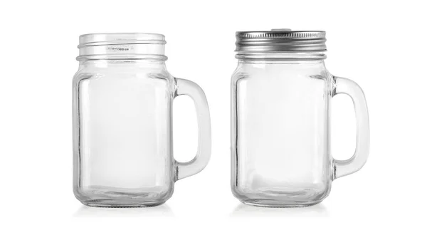 Mason Jar Dricksglas Med Ett Handtag Isolerad Vit Bakgrund Med — Stockfoto