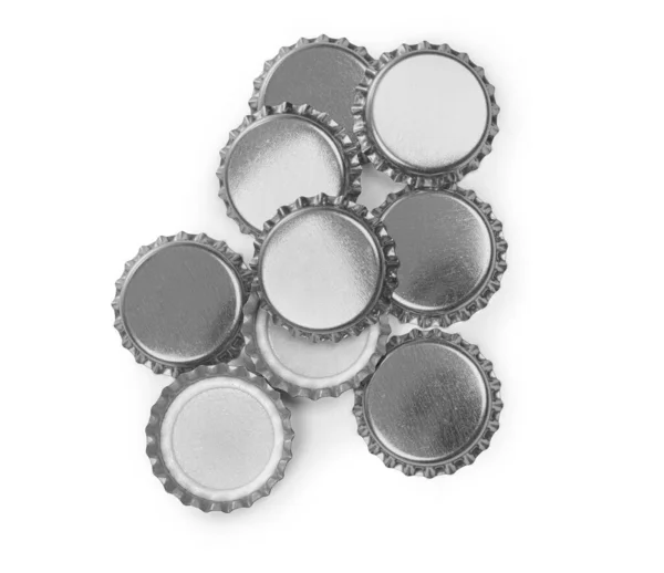 Many Beer Bottle Caps White Background Isolated Clipping Path — Stock Photo, Image