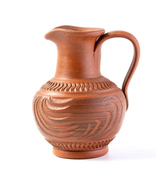 Kahverengi sürahi. Beyaz arkaplanda izole.