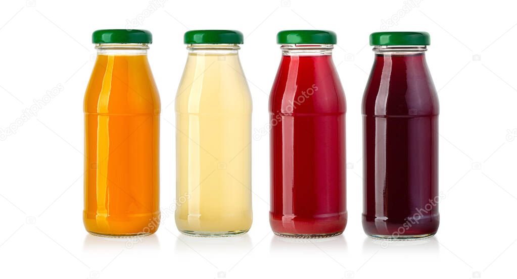 set of juice in glass bottles sisolated on white 