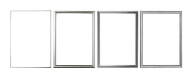 Gümüş fotoğraf çerçevesi beyaz, A4 boyutunda izole edilmiş