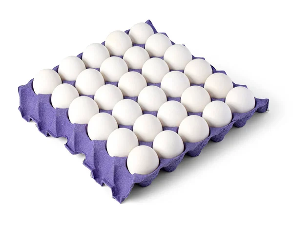 Kartondan Yumurta Tepsisi Beyaz Arka Planda Kırpma Yolu Ile — Stok fotoğraf