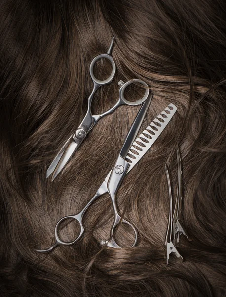 Hair with scissors — Stock Photo, Image