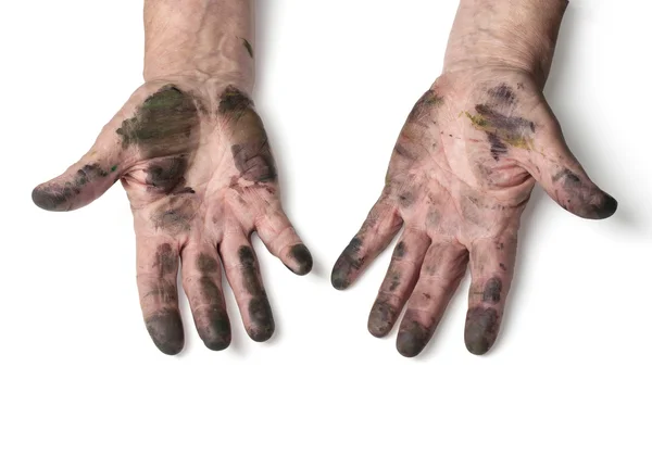 Adam kirli ellerle — Stok fotoğraf