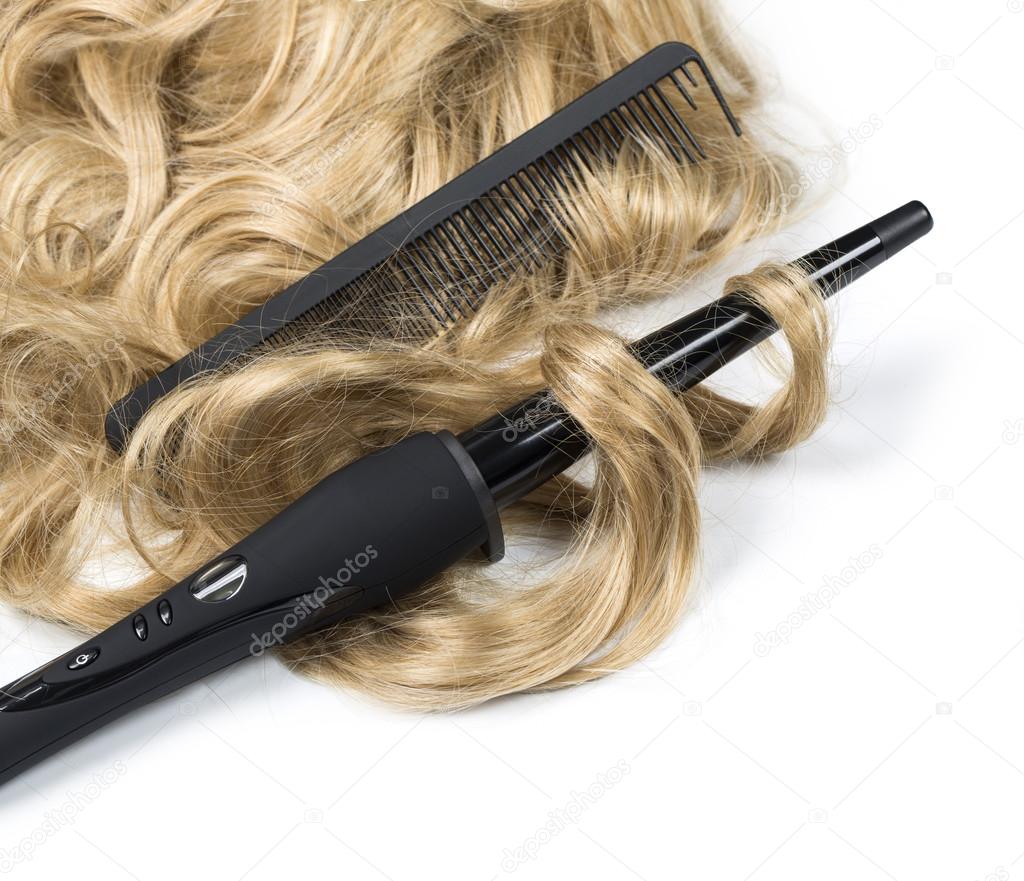 Curly blond hair with curling iron 