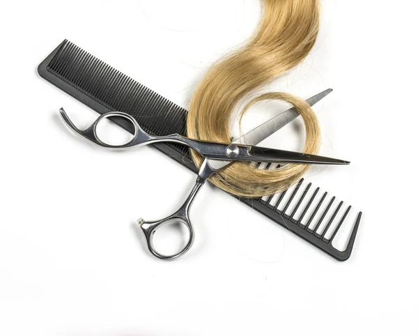 Blond hair and scissors — Stock Photo, Image