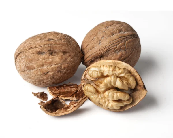 Walnut and a cracked walnu — Stock Photo, Image