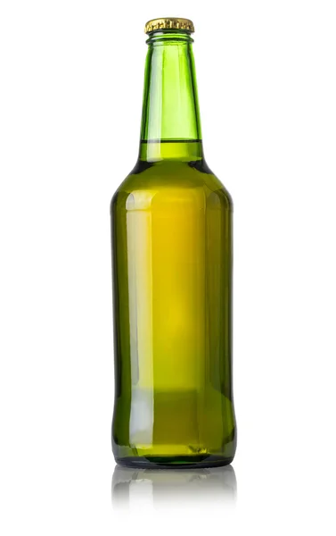 Green beer bottle isolated over white background — ストック写真
