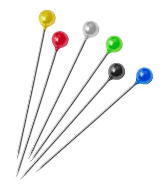 Yaratıcı projeleriniz için şeffaf arkaplanda izole edilmiş renkli dikiş iğneleri seti