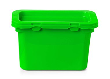 Beyaz arkaplanda izole edilmiş açık yeşil plastik bir konteynırın stüdyo görüntüsü