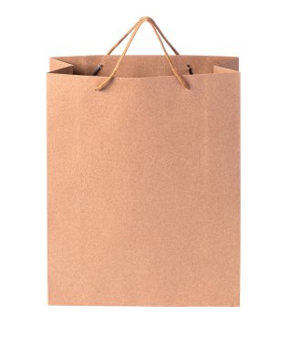 Empty shopping bag made of recycled brown paper, isolated on transparent background