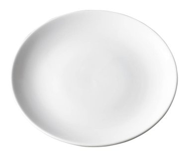 Boş beyaz seramik yemek tabağı, yemek servisi için mutfak gereçleri, şeffaf bir arka plan.