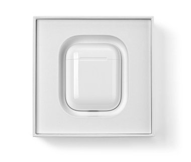 Apple hava podları kablosuz şarj kutusu beyaz perakende kutusunda duruyor.