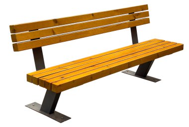 Tahta levhalar, şeffaf bir arka planda metal çerçeveli bir park bankı oluşturuyor.