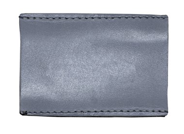 Görünür dikişli boş mavi deri etiketi, şeffaf arkaplanda kopya alanı sunar