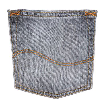 Tekstil desenli turuncu dikişli Denim kot cebi.