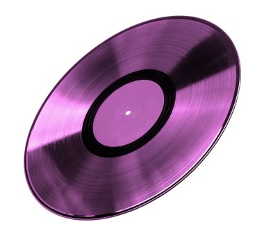 Mor metalik plak disk, müzik ve ses konsepti, transparan arka plan, retro tarzı
