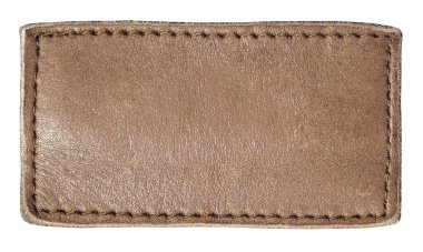 Boş kahverengi deri yama veya dikişli etiket, fotokopi alanı sağlıyor, şeffaf bir arkaplanda izole edilmiş