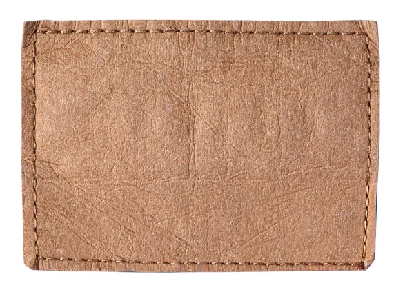 Şeffaf alfa arkaplan üzerinde dikişli kenarları ve dokusu olan boş kahverengi deri yama