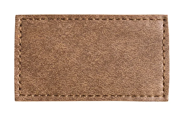 Boş dikdörtgen kahverengi deri yama görünür dikişli, şeffaf bir arkaplan ile izole