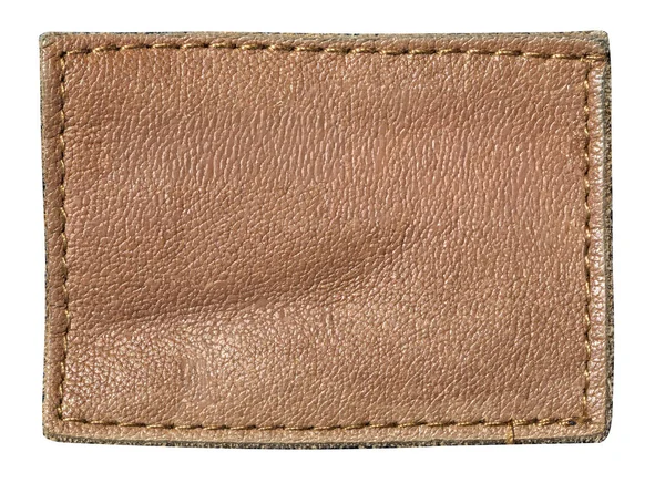 Dikdörtgen kahverengi deri yama görünür dikişli, şeffaf bir arka planı var.