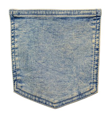 Sıradan kot pantolon arka cebinde görünür dikişler, şeffaf arka planda izole edilmiş.