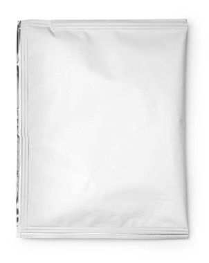 Beyaz boş folyo kesesi, aperatifler için kese paketi veya fotokopi alanı olan gıda ürünleri