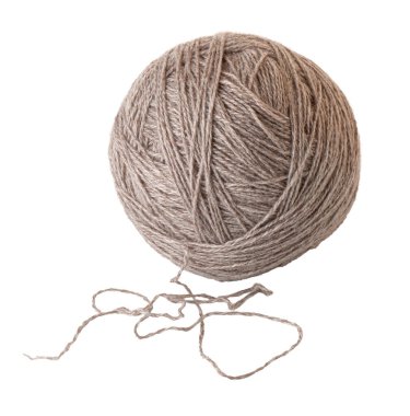 Şeffaf bir zemin üzerinde gevşek iplik iplikleri ile kahverengi yün iplik el işi için