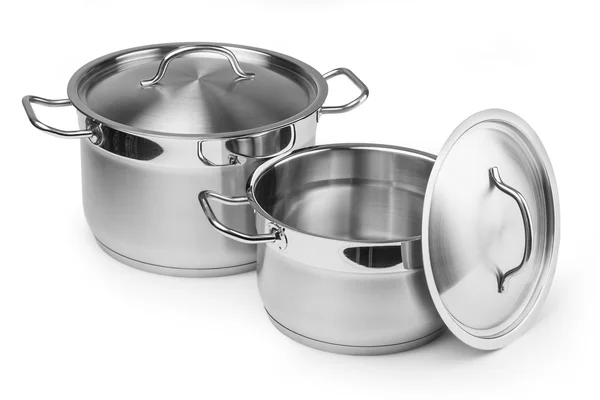 Two stainless steel pots — Stock Photo, Image