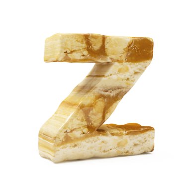 Karamel Fıstık Alfabesi beyaz üzerine izole edilmiştir (Z harfi). 3B Hazırlama