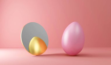 Pembe arka planda beyaz bir yumurtanın 3D görüntüsü