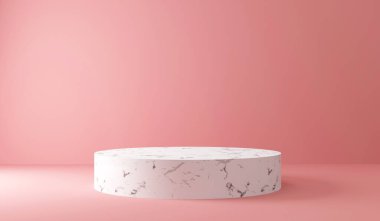 Beyaz arkaplanlı pembe bir podyumun 3D görüntüsü