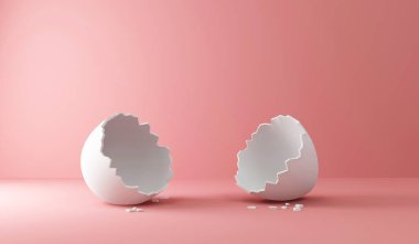 Pembe arka planı olan beyaz bir yumurtanın 3D görüntüsü