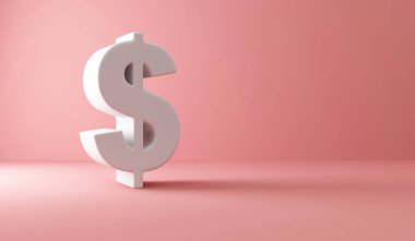Pembe arkaplanda 3D dolar işareti