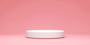 Pembe podyum, beyaz arka plan, minimal tasarım. 3d görüntüleme, illüstrasyon.