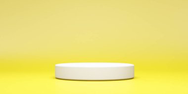 Beyaz arkaplanlı sarı bir podyumun 3D görüntüsü