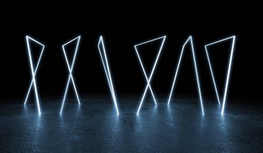 Mavi ve beyaz neon ışık arkaplanının 3d görüntülemesi