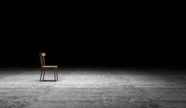 Ahşap zemin ve siyah arka planı olan boş bir oda