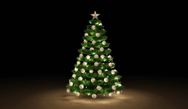 Siyah arka planda bir top ile noel ağacı