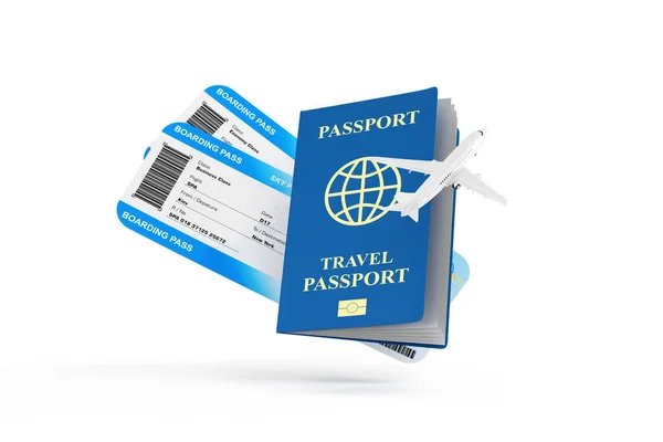 白い背景で隔離されたチケットを持つパスポート — ストック写真
