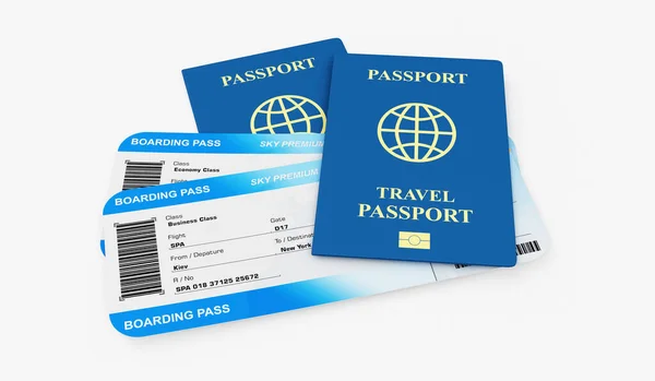 passport with tickets on a white background