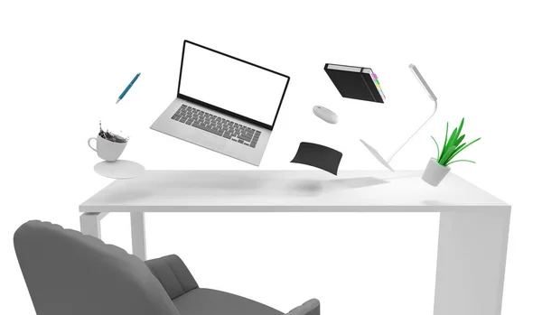 Modern Office Workplace Computer Supplies Rendering — Stock Photo, Image