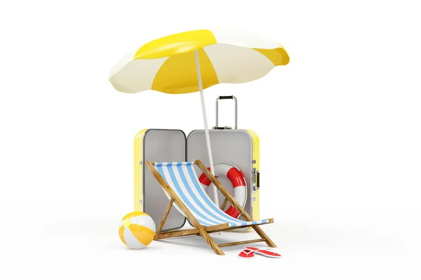 Rendu Une Chaise Plage Avec Parasol Chaise Longue Isolé Sur — Photo