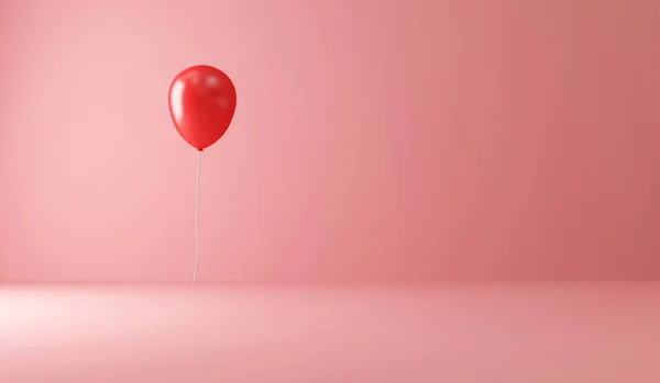 Renderização Balão Branco Com Uma Fita Vermelha Fundo Rosa — Fotografia de Stock