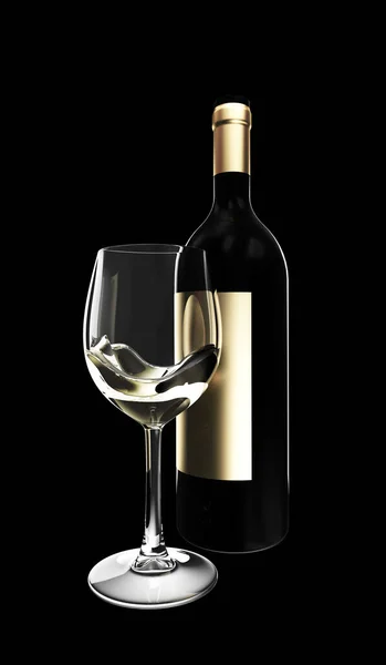 Botella Vino Blanco Con Reflexión Sobre Fondo Negro — Foto de Stock